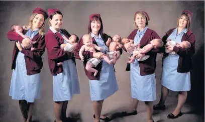  ??  ?? Staff at Miracle in Progress, in Hall Croft, Shepshed, swapped modern technology for 1950s tools in a Call the Midwife calendar photo shoot. Image courtesy of Jules Photograph­y.