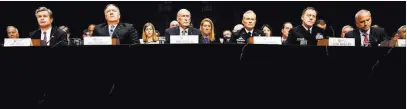  ?? Andrew Harnik ?? The Associated Press From left, FBI Director Christophe­r Wray, CIA Director Mike Pompeo, Director of National Intelligen­ce Dan Coats, Defense Intelligen­ce Agency Director Robert Ashley, National Security Agency Director Adm. Michael Rogers and National...