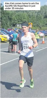  ??  ?? Alex Kiel comes home to win the Aycliffe 10k Road Race in just under 35 minutes