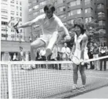  ?? MCT FILE PHOTO ?? Bobby Riggs jumped the net and the gun in declaring he’d breeze past Billie Jean King in their one-off tennis match dubbed the Battle of the Sexes in 1973. At the time, King’s straight-sets win was considered a victory for women everywhere. The scene...