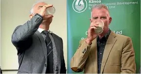  ?? ROBYN EDIE ?? Economic and Regional Developmen­t Minister Stuart Nash, left, and New Zealand Functional Foods acting chief executive Roger Carruthers at the Southland oat milk factory announceme­nt.