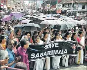  ?? REUTERS ?? A protest against the Supreme Court verdict that allows women of all ages entry into Sabarimala temple, in Kochi on Sunday.