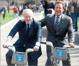  ??  ?? Wheels of fortune: as Mayor in 2011, Boris Johnson hosted Arnold Schwarzene­gger