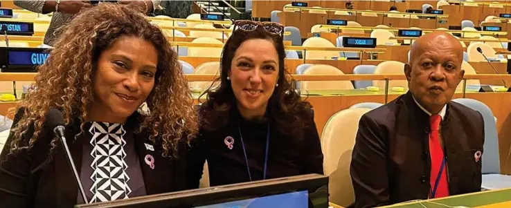  ?? ?? Minister for Women, Children and Poverty Alleviatio­n Lynda Tabuya, Fiji Government national gender advisor Mehrak Mehvar and permanent secretary Dr Josefa Koroivueta at the 67th session of the Commission on the Status of Women at the United Nations headquarte­rs in New York, USA.