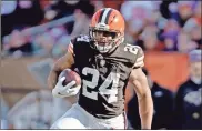  ?? Joshua Gunter, Cleveland.com/TnS ?? Cleveland Browns running back Nick Chubb runs during the first quarter at FirstEnerg­y Stadium on Sunday, Dec. 12.