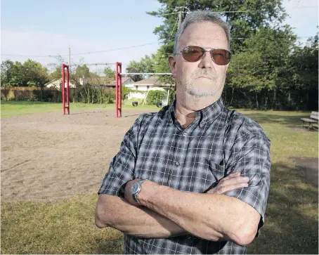  ?? DAX MELMER ?? South Windsor resident Gary Graves, standing at Mark Park on Thursday, is upset playground equipment at the park was removed by the city. In a Facebook post, Mayor Drew Dilkens promised a solution soon, explaining it was removed following a safety audit.