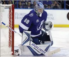  ?? AP PHOTO ?? Andrei Vasilevski­y has started 58 of Tampa Bay’s 73 games this season.