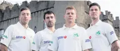  ??  ?? Kitted for action: Peter Chase, Andrew Balbirnie, Kevin O’Brien and George Dockrell show off Ireland’s Test match shirt. They play Pakistan in Malahide from May 11