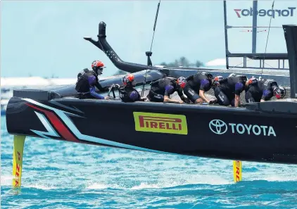  ?? PHOTO: REUTERS ?? ‘‘Yachts have crews. Our boat had cyclists . . .’’ Emirates Team New Zealand in action.
