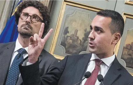  ??  ?? Tutti in campo Dall’alto a sinistra, in senso orario, alcuni protagonis­ti dell’ultima settimana di crisi: Martina, Renzi e Franceschi­ni del Pd, il presidente della Camera Fico e il leader M5s Di Maio