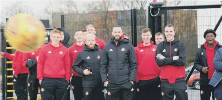  ??  ?? Playtime: A ball goes flying during Sunderland’s visit to Caterpilla­r on Tuesday.