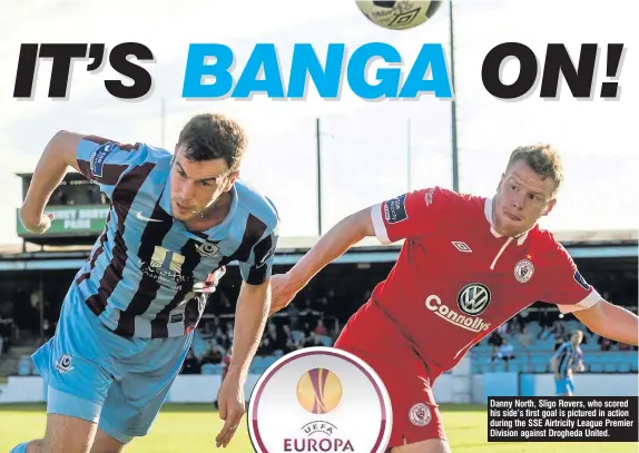  ??  ?? Danny North, Sligo Rovers, who scored his side’s first goal is pictured in action during the SSE Airtricity League Premier Division against Drogheda United.