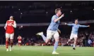  ?? Photograph: Ian Kington/IKIMAGES/ AFP/Getty Images ?? Kevin De Bruyne scored Manchester City’s first goal in a 3-1 win at Arsenal in February but will miss Sunday’s match through injury.