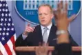  ?? THE ASSOCIATED PRESS ?? White House press secretary Sean Spicer answers questions about the budget Monday at the White House.