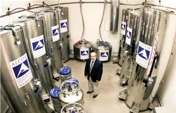  ??  ?? Dr. Jerry Lemler, president and CEO of Alcor Life Extension Foundation, stands in the Patient Care Bay area where the heads and bodies of 49 individual­s are being held in cold storage suspension, at the company’s headquarte­rs in Scottsdale, Arizona,...