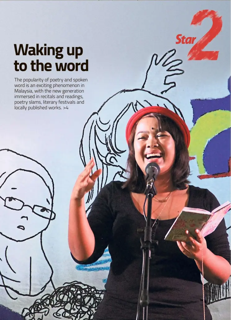 ?? — Filepic ?? Spoken word artiste Sheena Baharudin performing at a poetry slam in Kuala Lumpur.