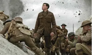  ??  ?? Trench terror: George MacKay (centre) in the Oscar-nominated 1917