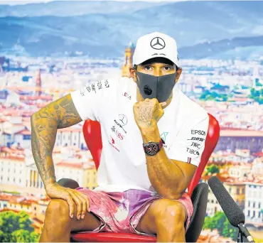  ?? REUTERS ?? Mercedes’ Lewis Hamilton attends a press conference after winning the Tuscan Grand Prix.