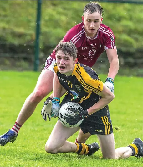  ??  ?? Cian Murray of Fuerty is tackled by Ben Tuohy at Collooney last Sunday. Pics: Tom Callanan.