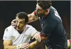 ??  ?? Georgia pace man: Soso Matiashvil tussles with Alex Cuthbert