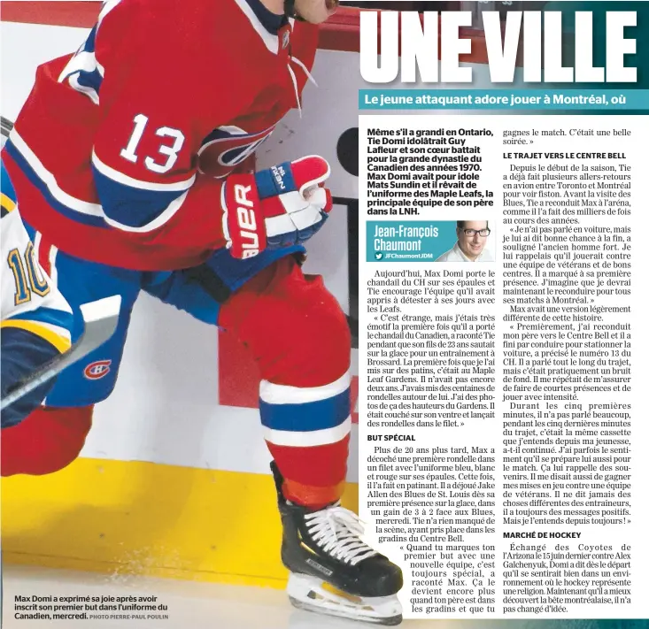  ?? PHOTO PIERRE-PAUL POULIN ?? Max Domi a exprimé sa joie après avoir inscrit son premier but dans l’uniforme du Canadien, mercredi.