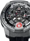  ??  ?? HYT H2 ALINGHI Housed in an untreated titanium case with a new black liquid in its hydromecha­nical movement to mark the hours, the H2 calibre comes in a twotone black and grey