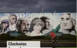  ??  ?? Clockwise from above: Ygartua’s mural; Diana’s iconic walk through a minefield in Angola, 1997; her 1987 handshake with an AIDS patient in London was seismic