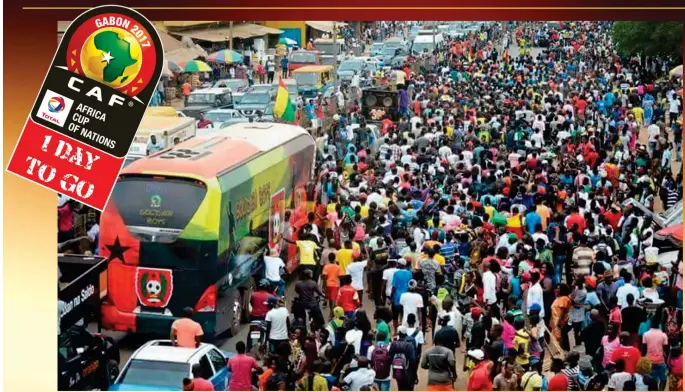  ??  ?? WHAT A LOVE AFFAIR... Thousands of fans lined up the streets of Bissau. the capital of the tiny West African country of Guinea Bissau. to give a rousing send-off to their national team, known as The Wild Dogs, ahead of Its flight to Gabon for the 2017...