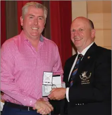  ??  ?? Captain’s Prize winner Michael Conlon with Laytown & Bettystown Captain Denis Taylor.