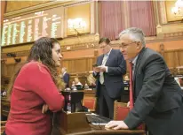  ?? FILE ?? House Republican leader Vincent Candelora, of North Branford, is concerned about the level of drinking at the state Capitol. Here, he is shown with Rep. Tammy Nuccio of Tolland in the Hall of the House.