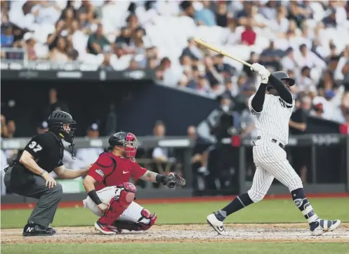  ?? PICTURE: DAN ISTITENE/GETTY IMAGES ?? 0 Didi Gregorius hits a home run for the New York Yankees during yesterday’s victory