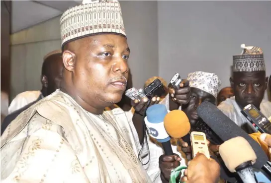  ?? PHOTO Felix Ongbinde ?? Governor Kashim Shettima of Borno State, briefing State House correspond­ents in Abuja yesterday, after his meeting with President Goodluck Jonathan over the latest Boko Haram attacks.