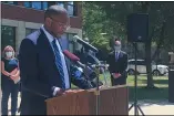  ?? THE MORNING JOURNAL FILE ?? Elyria Mayor Frank Whitfield addresses the media Aug. 5at Elyria City Hall in calling on UH-Elyria to review its decision to close the hospital’s birthing center.