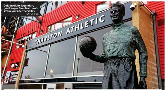  ?? REX FEATURES ?? Golden oldie: legendary goalkeeper Sam Bartram’s statue outside The Valley