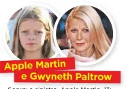  ??  ?? Sopra: a sinistra, Apple Martin, 13; a destra, sua madre Gwyneth Paltrow, 45. Apple somiglia molto al padre Chris, leader dei Coldplay.