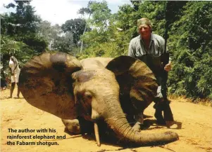  ??  ?? The author with his rainforest elephant and the Fabarm shotgun.