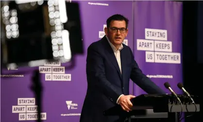  ??  ?? The Victorian premier, Daniel Andrews, announces 14 new coronaviru­s deaths and 372 new cases. He says the death of a man in his 20s who tested positive for Covid-19 may be investigat­ed by the coroner. Photograph: Erik Anderson/AAP