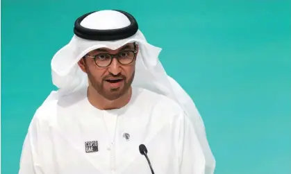  ?? ?? Cop28’s president, Sultan Al Jaber, recently asserted that ‘no science’ indicates that ‘a phase-out of fossil fuel is what’s going to achieve 1.5C’. Photograph: François Nel/Getty Images