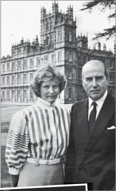  ??  ?? SUCCESS:
Jeanie with her husband Henry at Highclere, t the setting for Downton Abbey. Left: With the Queen at the Derby in 1976