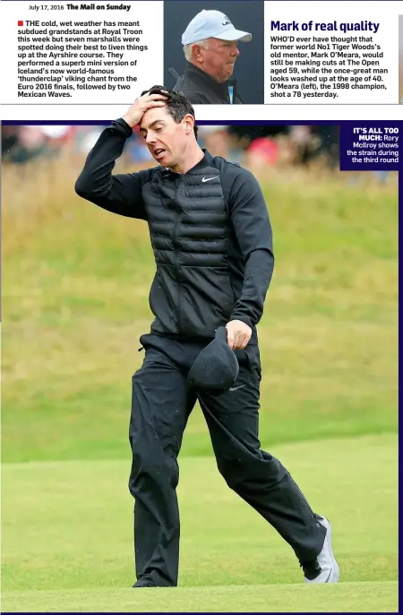  ??  ?? IT’S ALL TOO MUCH: Rory McIlroy shows the strain during the third round