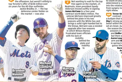  ??  ?? Brandon Nimmo
Michael Conforto
Marcus Stroman
David Peterson