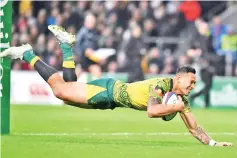  ?? - AFP photo ?? Israel Folau, the Wallabies and NSW Waratahs star, now has 60 Super Rugby tries to his name, breaking the all-time record.