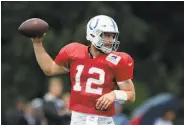  ?? Michael Conroy / Associated Press ?? Indianapol­is quarterbac­k Andrew Luck throws during his first full practice in 20 months Sunday.