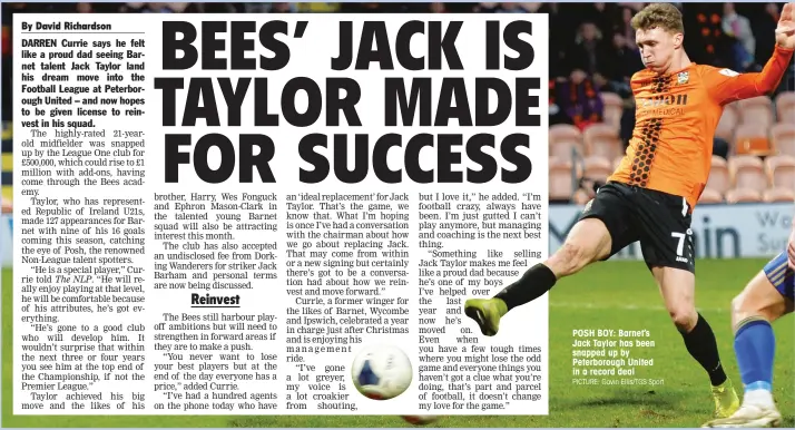  ?? PICTURE: Gavin Ellis/TGS Sport ?? POSH BOY: Barnet’s Jack Taylor has been snapped up by Peterborou­gh United in a record deal