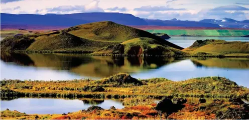  ??  ?? Wonderful wilderness: The volcanic landscape of Lake Myvatn, which featured in the TV series Game of Thrones