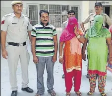  ?? HT PHOTO ?? The three accused, including two women, in police custody.