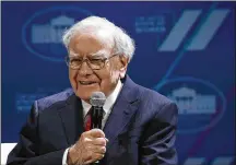  ?? ALEX WONG / TNS 2016 ?? Berkshire Hathaway Chairman and CEO Warren Buffett participat­es in a discussion during the White House Summit on the United State Of Women in Washington, D.C.