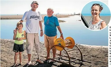  ?? BROOKE LEAN ?? David Lean and his mate of 60 years, Kevin Wood, with Lean’s grandson Jude Marco Veronese, at Oakura Beach last weekend. Inset: Rehabilita­tion physiother­apist Clodagh Armstrong