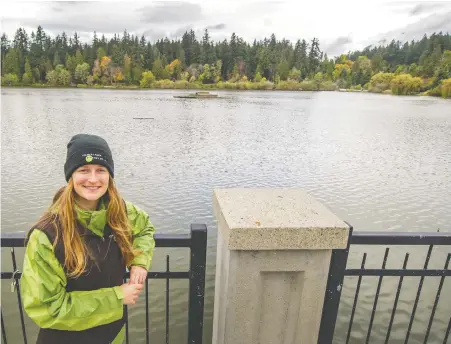  ?? ARLEN REDEKOP ?? Ariane Comeau, conservati­on projects manager for the Stanley Park Ecological Society, says warming water in Lost Lagoon is one of several factors endangerin­g aquatic life in the park. The society has issued its once-a-decade report on the park's ecological health.