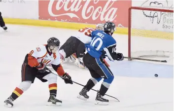  ??  ?? Auteur du second but des Sea Dogs, l’attaquant Nathan Noël a habilement préparé le troisième filet des siens, celui de son coéquipier Joe Veleno.